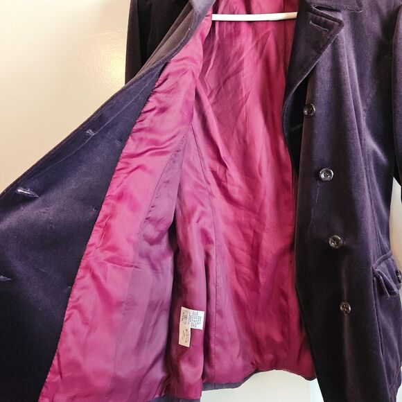 Liz Claiborne Y2K Double Breasted Velvet Coat in Eggplant - Size PS - Picture 3 of 13